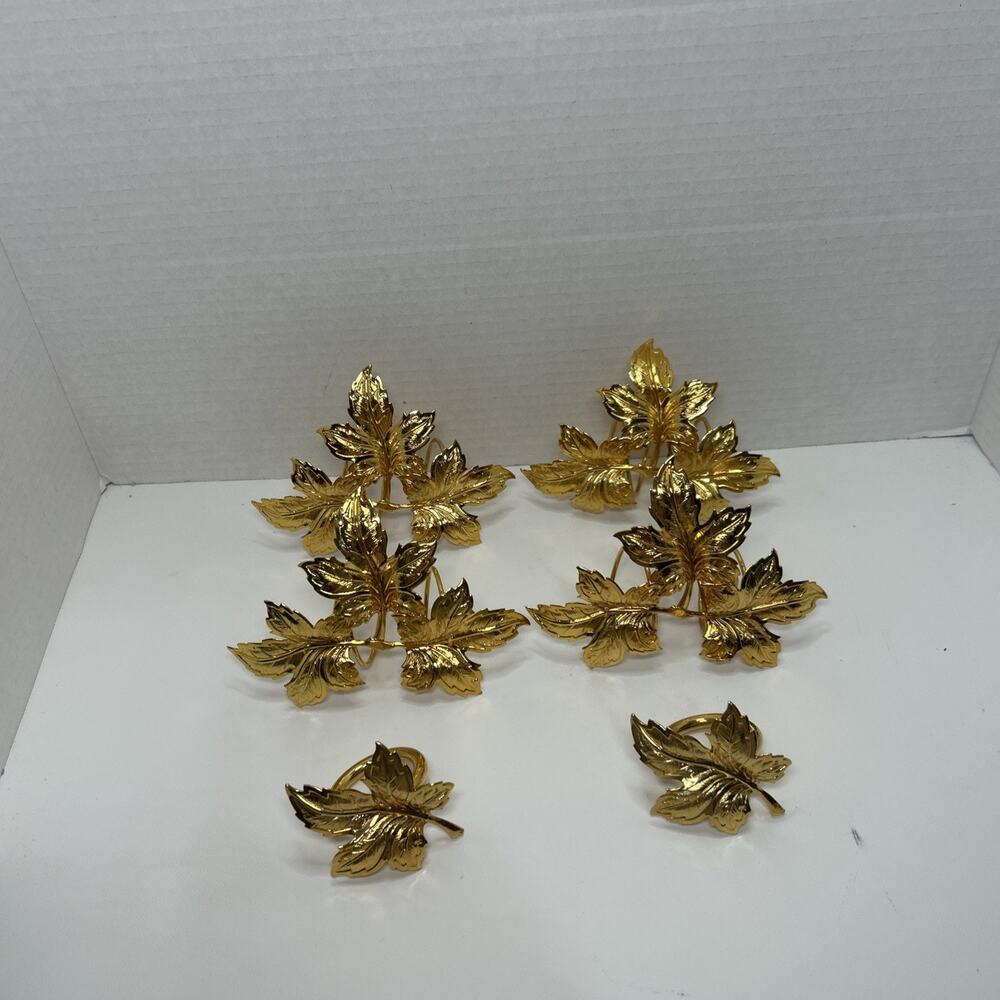 Brass Maple Leaf Napkin Ring Holder 6 Tableware Autumn Table Decor Leaves